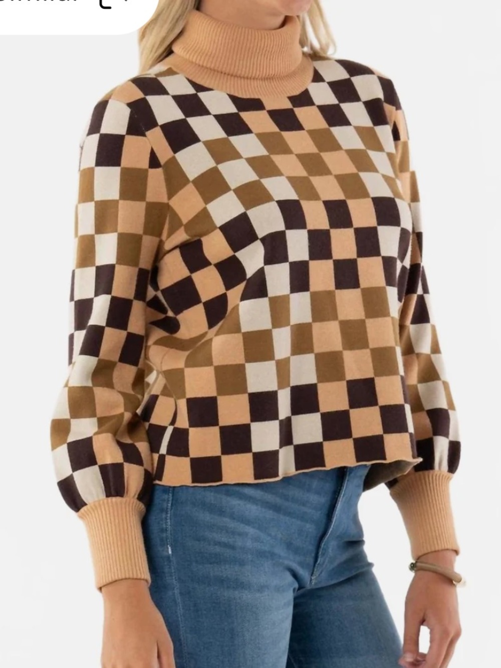 Emily McCarthy NWT Sweater Cameron Checkered Turtleneck XSmall New